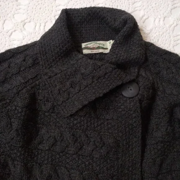 Aran Crafts Cardigan Sweater 100% Merino Wool Gray Cable Knit Heavy Medium Women - Picture 2 of 10